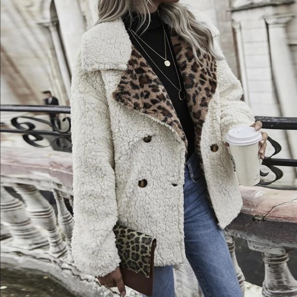 Leopard print contrast teddy coat - Picture 10 of 16